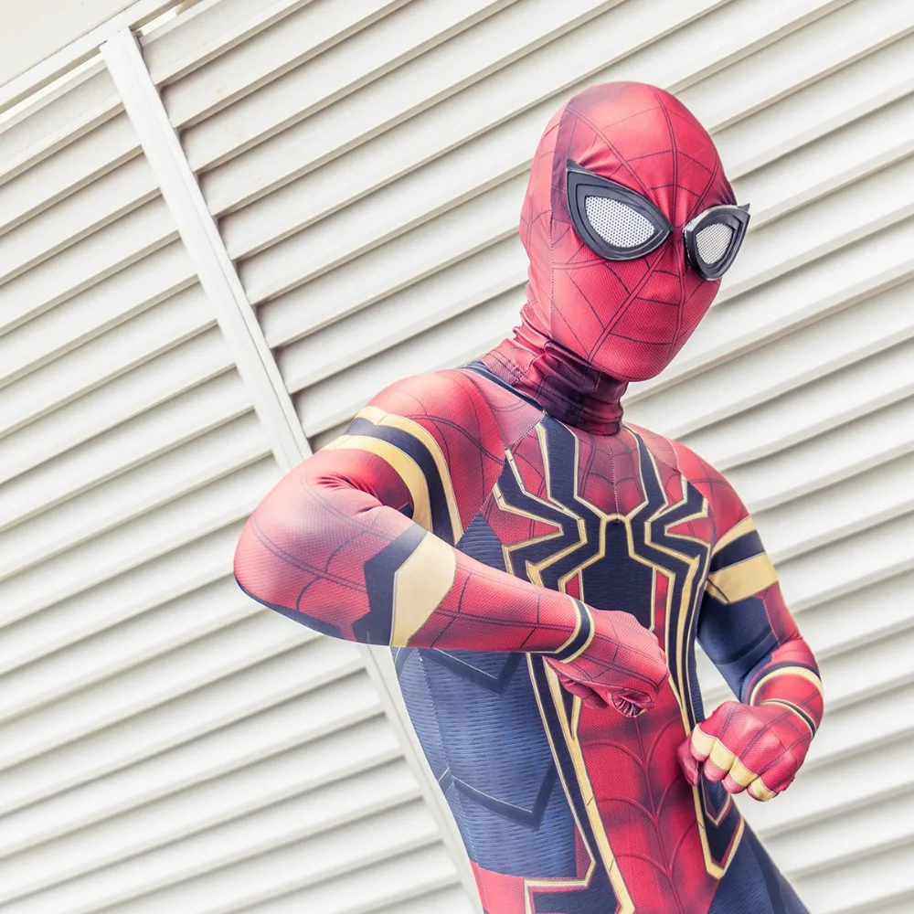 New Moviw Avengers Infinity War Spiderman Kids Jumpsuit Cosplay SpiderMan Mask Bodysuit Halloween Party Props (11)
