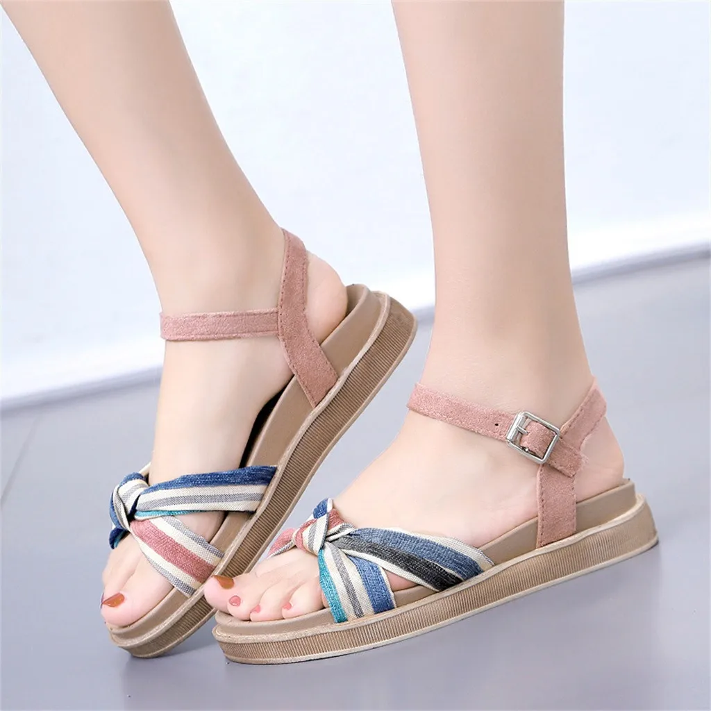 

Women Sandals 2019 Bow Flat Summer Sandals Women Shoes Buckle Ladies Beach Gladiator Sandals Sandalias Mujer