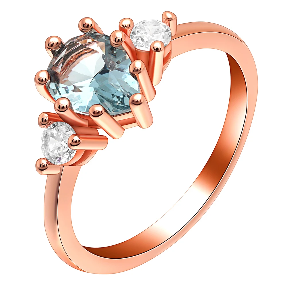 

UFOORO Sky Blue Tear Drop Shape Zircon Stone Luxury Rose Gold Ring for Woman Wedding Jewelry Lady Engagement Gift
