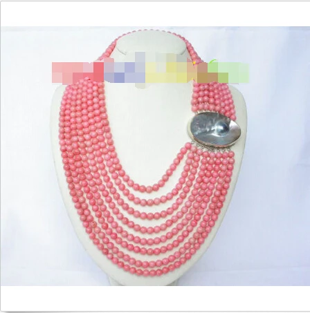 

FREE SHIPPING>>>@@ > GENUINE! 8ROW ROUND PINK CORAL NECKLACE MABE PEARL Noble style Natural Fine jewe fast SHIPPING