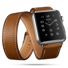 Фотография FOHUAS Extra Long Genuine Leather Band Double Tour Bracelet Leather Strap Watchband for Apple Watch Series 2 38mm amd 42mm woman