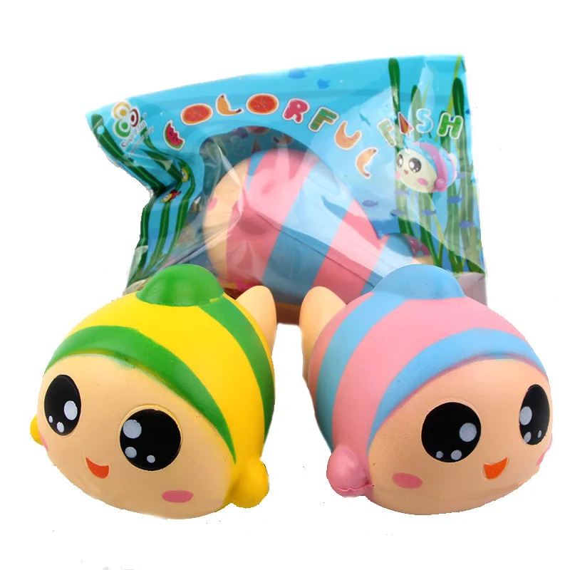 kawaii Squishy Jumbo 15cm Rainbow Fish Squishy Slow Rising Squeeze Charms Stress Relief Toys Phone Strap Squish Kid Juguetes