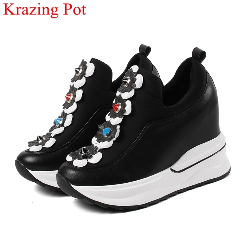

superstar cow leather super high casual shoes platform wedge sneaker increased rivet mixed colors women Vulcanized shoes L08