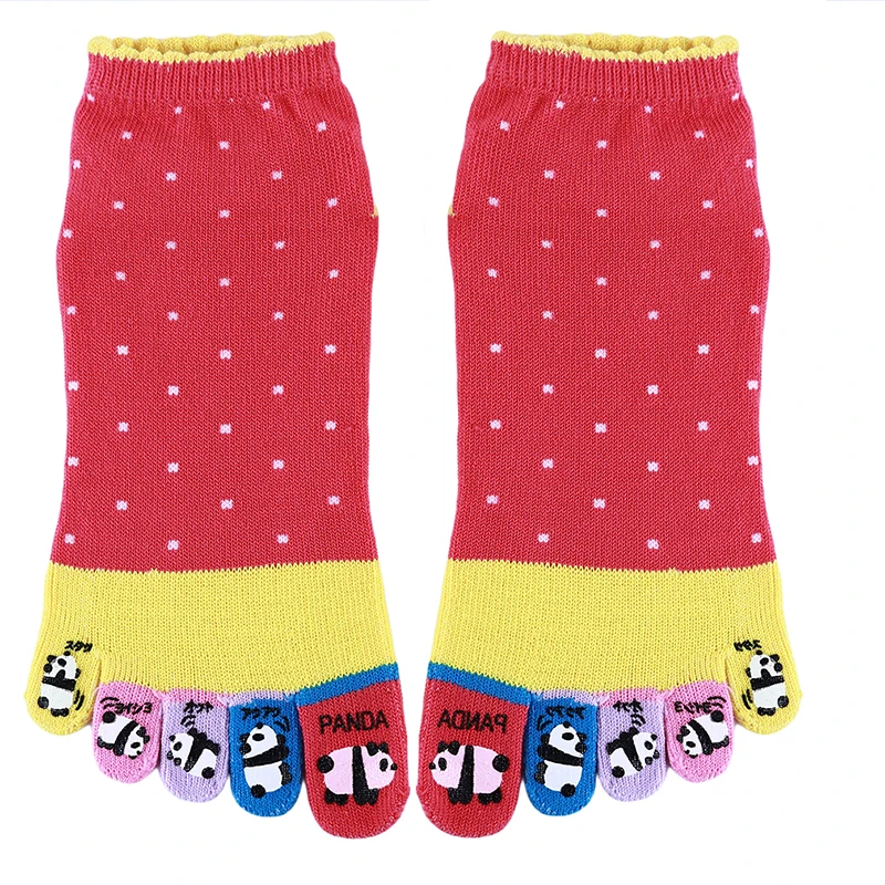 Домашние противоскользящие носки для пилатеса с пятью пальцами; женские хлопковые носки с забавными рисунками; раздельные мужские спортивные носки для женщин - Цвет: red