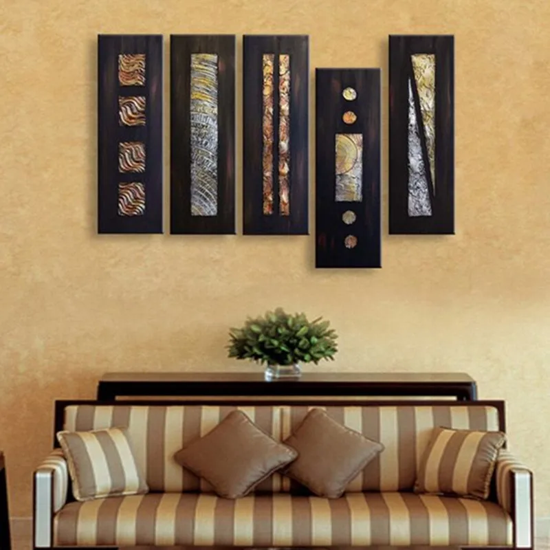 Hand Painted Abstract Graphics Black Oil Paintings on Canvas Large 5 Panel Wall Painting Modern Home Decor Art Pictures | Дом и сад