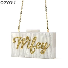 Письмо имя жена акриловая коробка клатчи лоскут оболочки Свадебная вечеринка путешествия леди вечерние женские дизайнерские кошелек сумки Bolsos Mujer