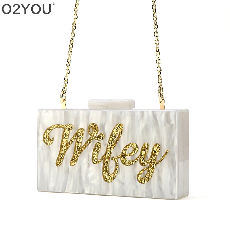 

Letter Name Wife Acrylic Box Clutches Flap Shell Wedding Party Travel Lady Evening Women Designer Wallet Handbags Bolsos Mujer