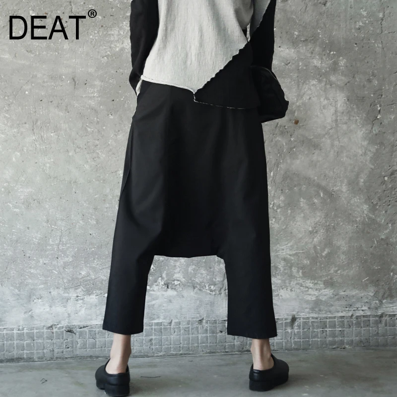 

[DEAT]2019 New Spring Solid Color High Elastic Waist Black Losoe Knitting Split Joint Cross Pants Women Trousers Fashion Tide JE