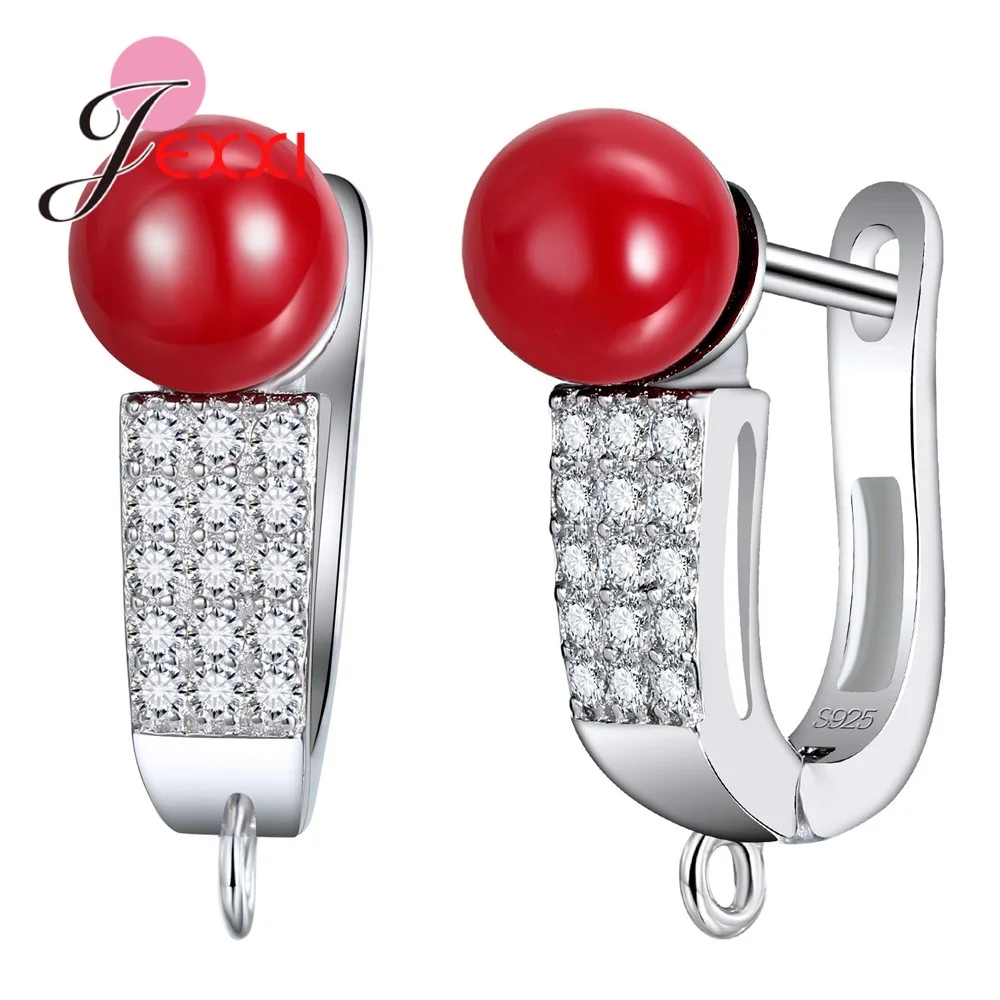 DIY 925 Sterling Silver Earrings Top Quality Cubic Zirconia U-shape Wedding Jewelry Finding With Red Pearl Wholesale Price | Украшения и