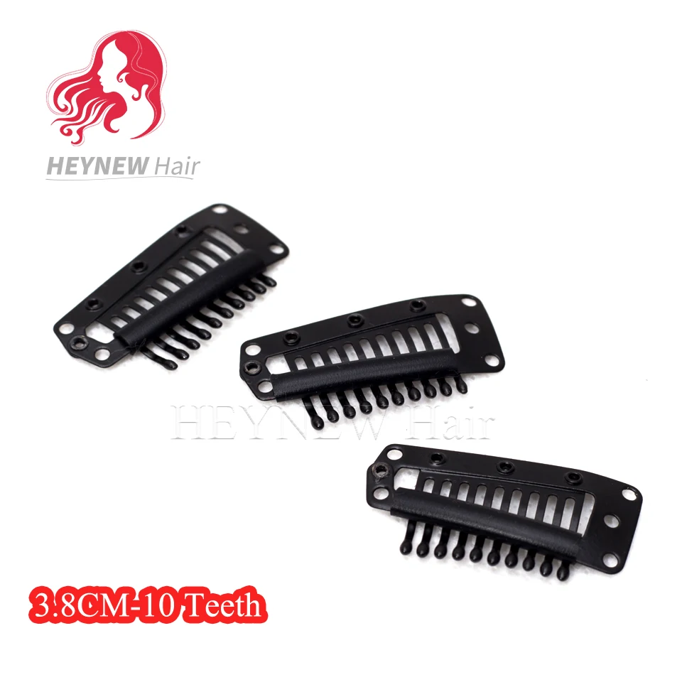 

60PCS Hair Extension Clip 38mm I Shaped Toupee Wig Snap Clips 10 Teeth Black Color Wig Combs Clips Stainless Steel Free Shipping