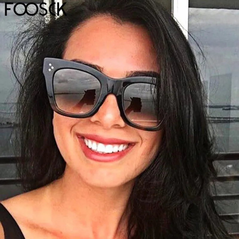 

FOOSCK Women Glasses Fashion Ladies Sunglasses New Brand Designer Vintage Sun glasses Big Full Frame Eyewear UV400