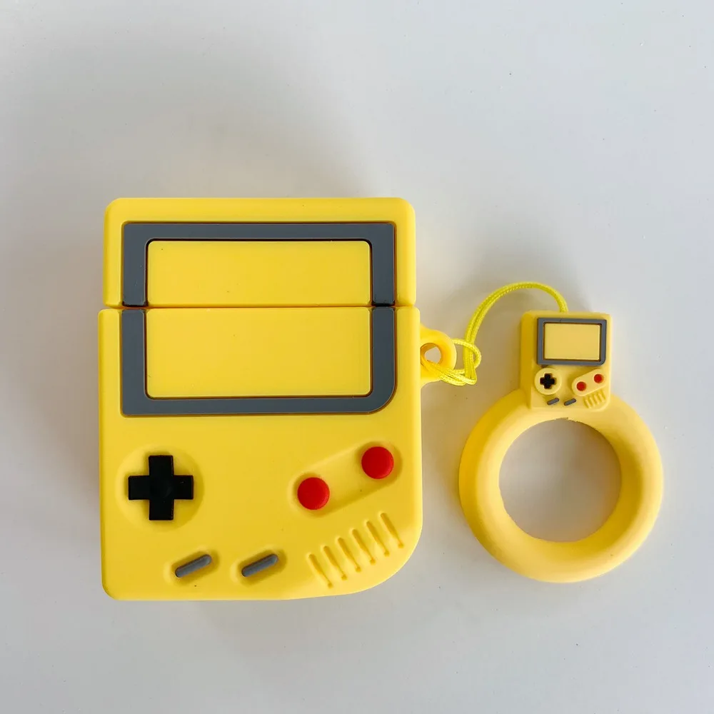 Палец кольцо ремешок беспроводные наушники защитный чехол 3D Ретро Gameboy силиконовые наушники чехол для Apple AirPods 1 2 зарядная коробка - Цвет: yellow