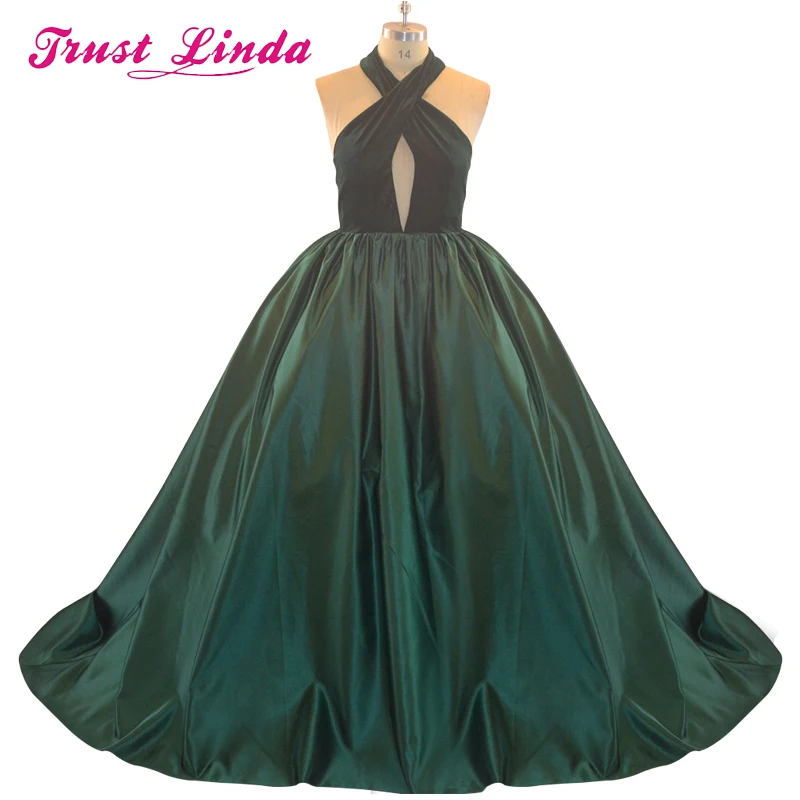 

Gorgeous Green Halter Big Full Skirt Ball Gown Mother Dresses Sexy Backless Criss-Cross Real Prom dresses Evening Gowns