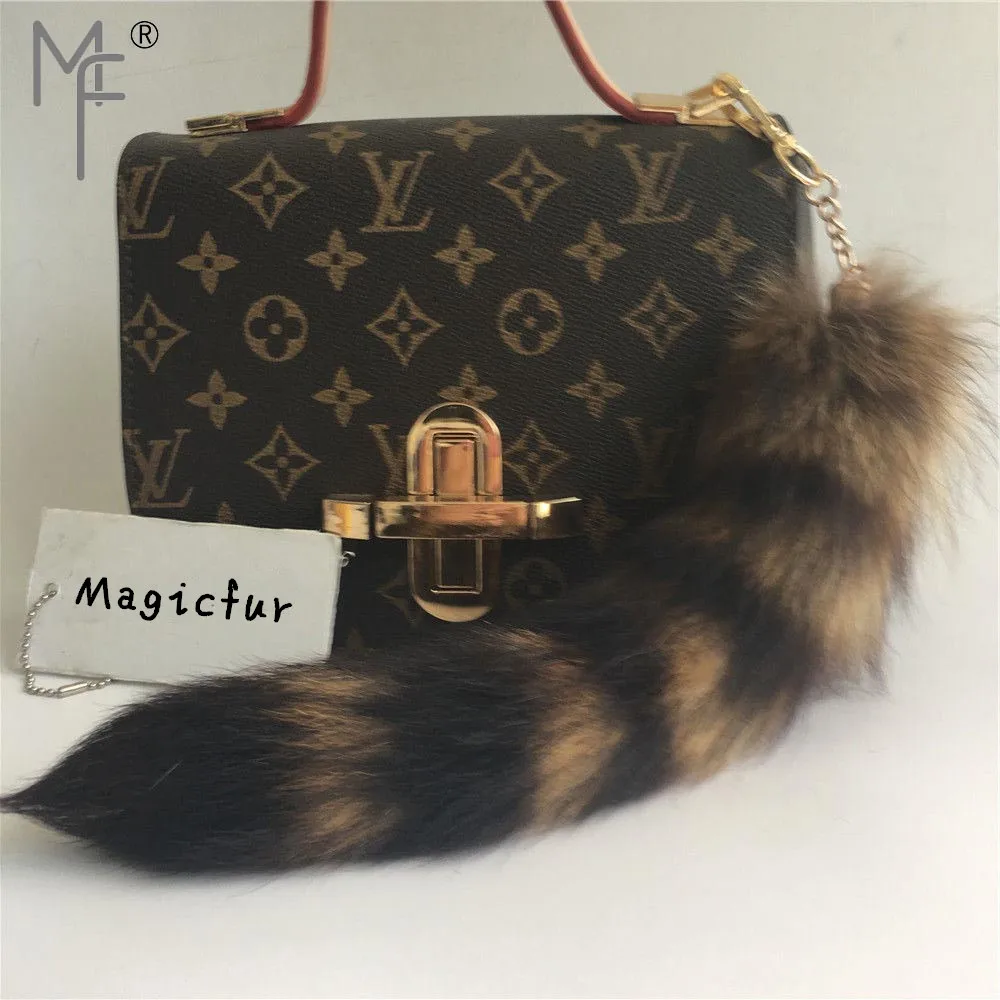 

Magicfur - 2pc Real Genuine Fox Americal Raccoon Fur Tail Keychain Handbag CharmTassel Cosplay Tool Car Keyring Pendant