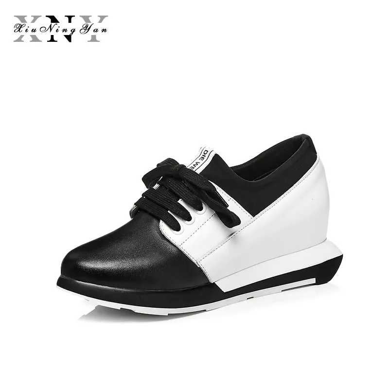 

XiuNingYan Flat Platform Shoes Women Sneakers Height Increasing Lace-up Loafers Genuine Leather Fashion Flats Woman Casual Shoes