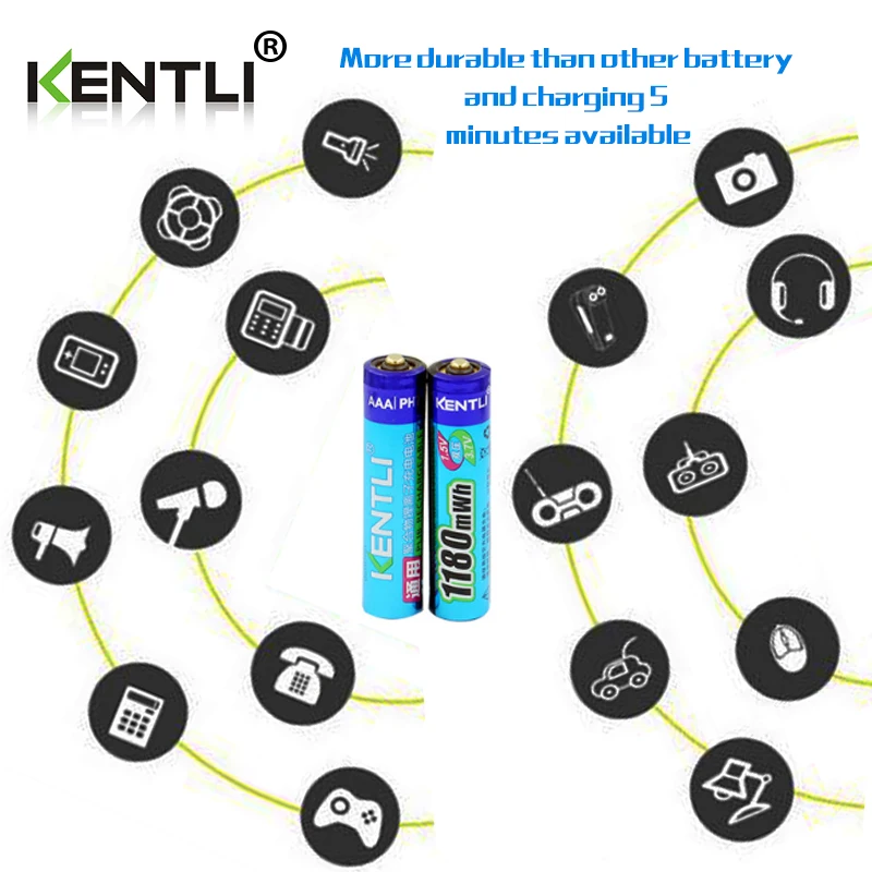 2 шт./партия низкий саморазряд KENTLI 1,5 V AAA 1180mWh Полимерные литий-ионные аккумуляторные батареи