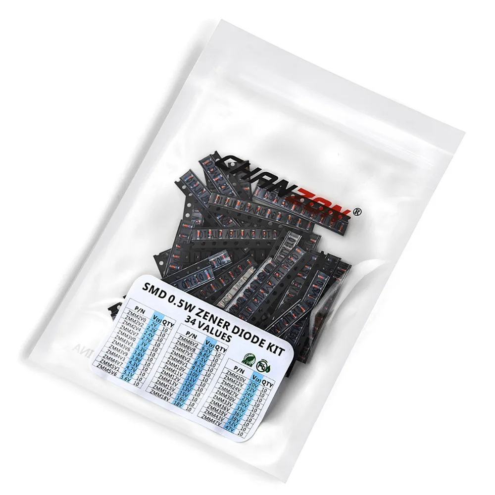 0 5 W SMD зенеровские набор сортированных диодов (2V 3В 3 V 6 1 7 10V 12V 13V 15V 16 18 20 22 24V 30 в 36 39 47