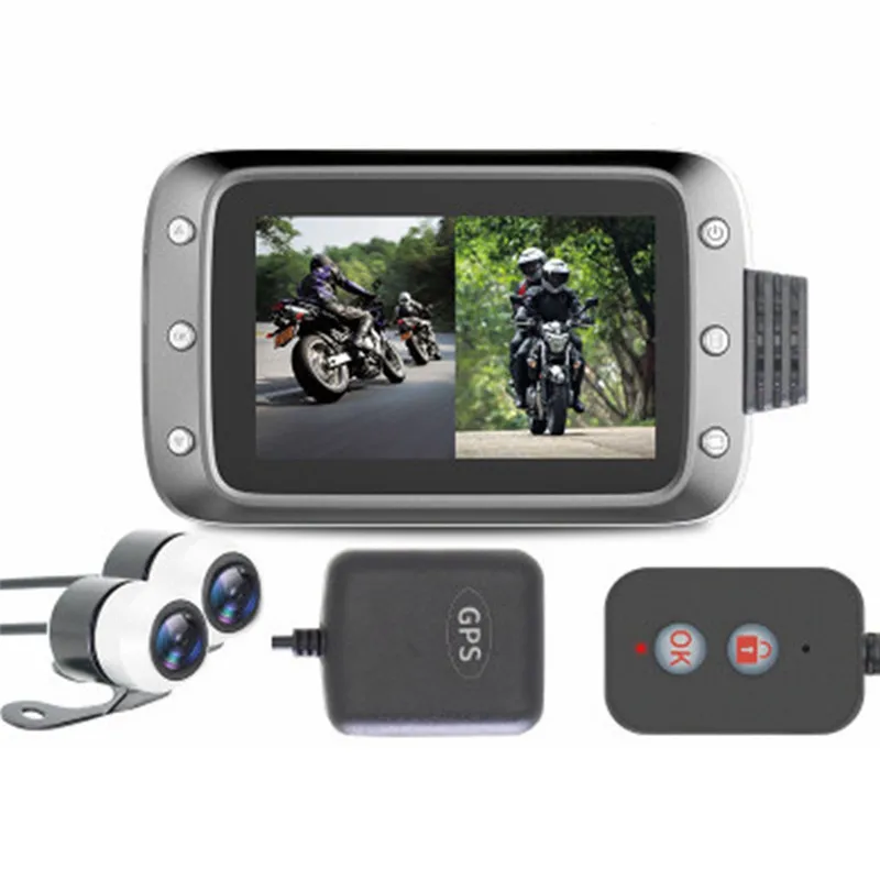 

Motorcycle Recorder DVR 1080P High Resolution Dual Lens Wide Angle 140 Degrees Dashcam LCD Display Video Driving Video With GPS