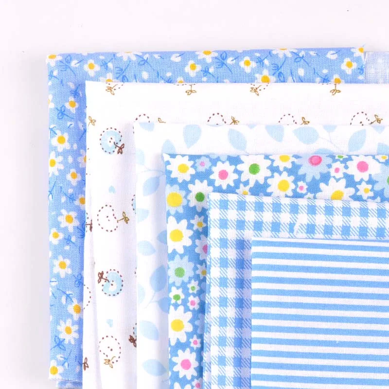 

7PCs/set blue Cotton Fabric Square Packs Flower Dot Plaid Mixed Patchwork Fabric Bundle For Sewing 50x50cm CP2125