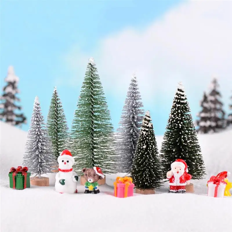 

5pcs Artificial Snowflakes Christmas Tree Sisal Silk Cedar Pine Tree Xmas Party Table Decoration Green Silver Mini Tree