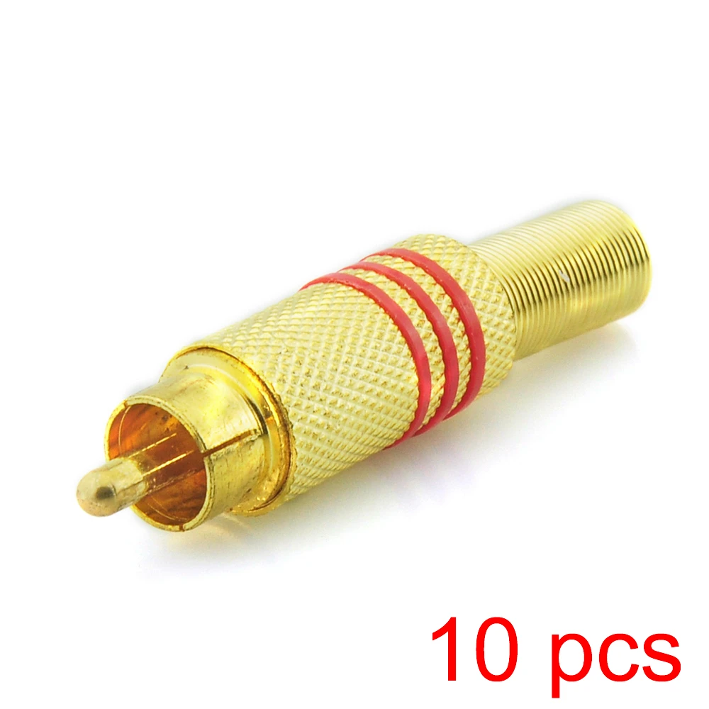 

10x solderless RCA Male Connector Gold Plated Audio Plug Adapter Coupler