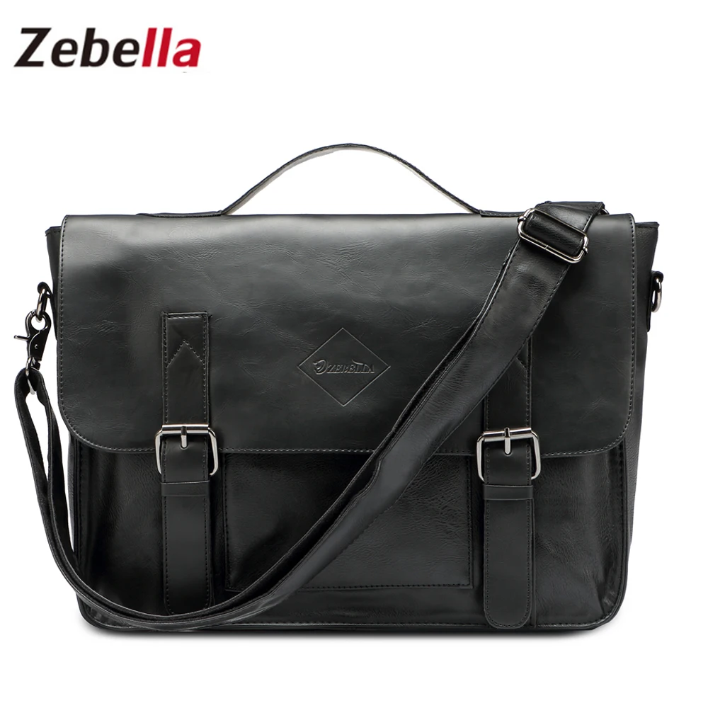 Zebella Quality Black Vintage PU Leather Briefcase Men Messenger Bags Male Business Office Bag Lawyer Office Laptop Handbag