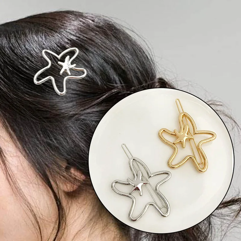 1pcs Fashion Women Hollow Out Headdress Starfish Hair Pins Gold