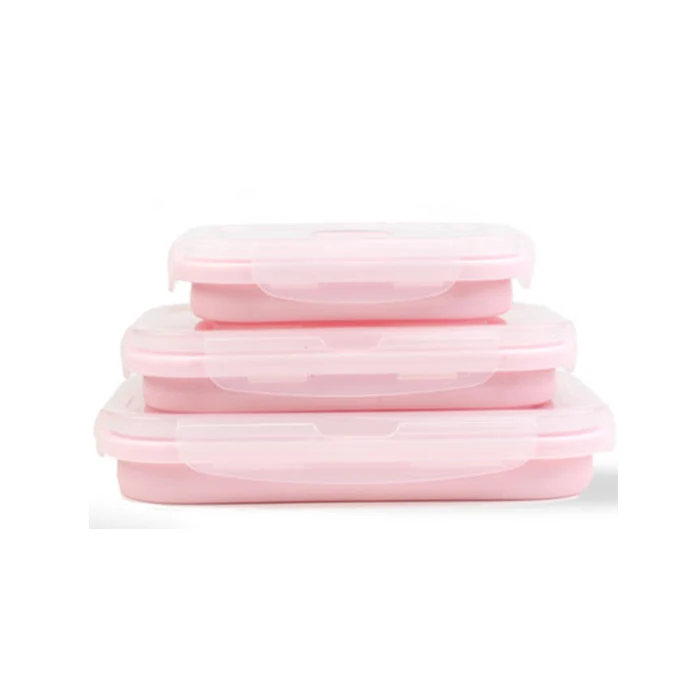 1600 мл Силиконовый складной Ланч-бокс прямоугольник контейнер для хранения продуктов Bento BPA бесплатно Microwavable портативный для пикника кемпинга - Цвет: pink lunch box