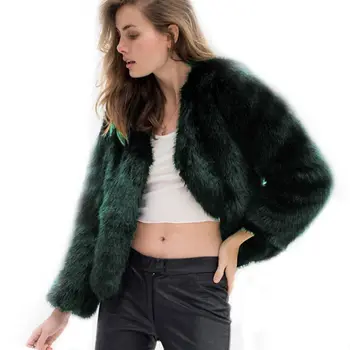 

Vintage Faux Fur Coat Women Black Grey Green Pink Fur Winter Coats for Women Long Sleeve Slim Bodycon Flurry Jackets Femme