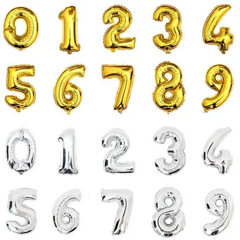 

16 inch Gold Silver Number Foil Balloons Wedding Decoration Inflatable Digit Air Balls Birthday Party Supplies Letter Balloons
