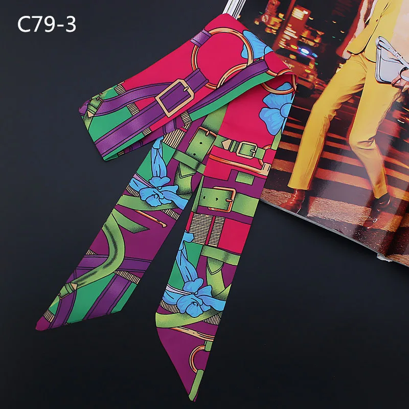 Роскошный саржевый Шелковый женский модный шарф с цветочным принтом, многофункциональная ручная тесемка, шарф - Цвет: C79-3