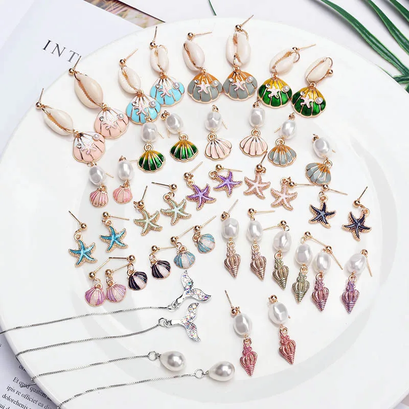 

New Sea Shell Pendant Earrings Gold Statement Earrings For Women Weddings Party Irregular Pearl Conch Geometric Jewelry Gifts