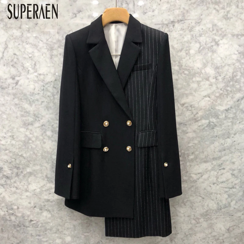 2019 Las De Nuevo Traje Black Mujeres Ropa Primavera Asimétrica Otoño Rayas Superaen Irregular Y Chaqueta qt8za