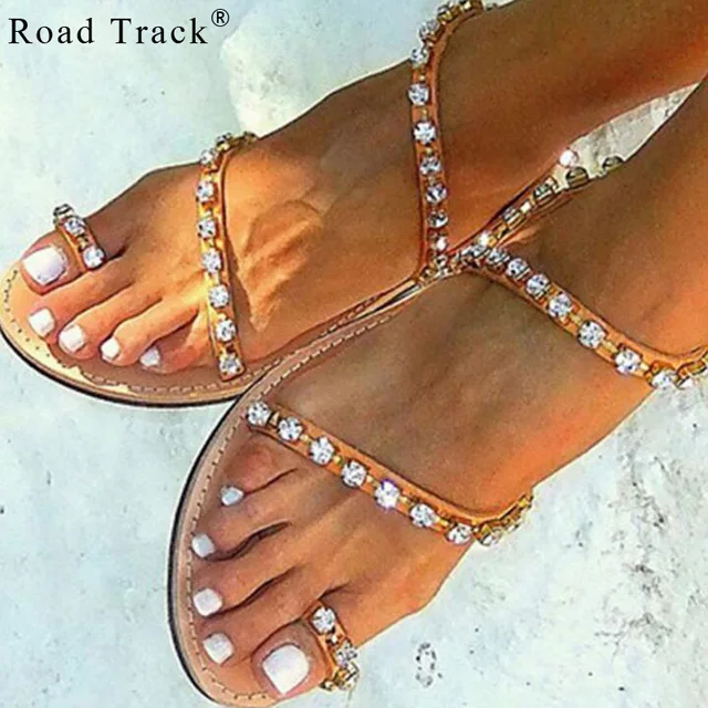 Buy Road Track Summer Rhinestone Flat Sandals Sexy Beach Women Sandals Ladies