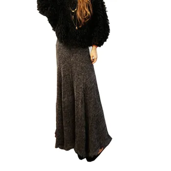 

2019Autumn Winter Vintage Retro Fashion Casual GrayKnitted Woolen Female lady Asymmetrical Long Maxi Skirts for Womens clothing
