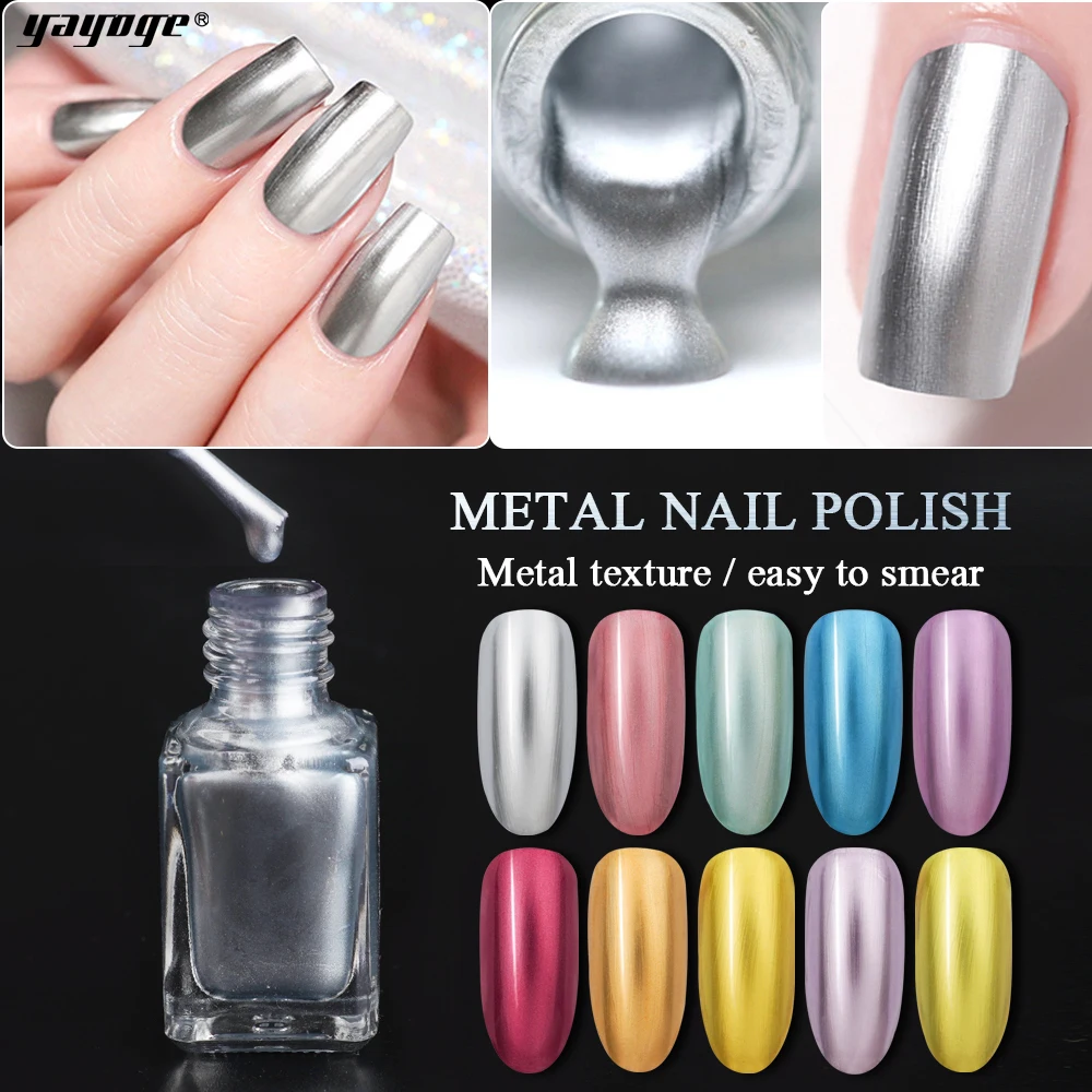 

YAYOGE 6ml Mirror Nail Polish Metallic Lacquer Nail Mirror Effect Silver Metal Gold Nail Gel Polish Soak off Nails Art Manicure