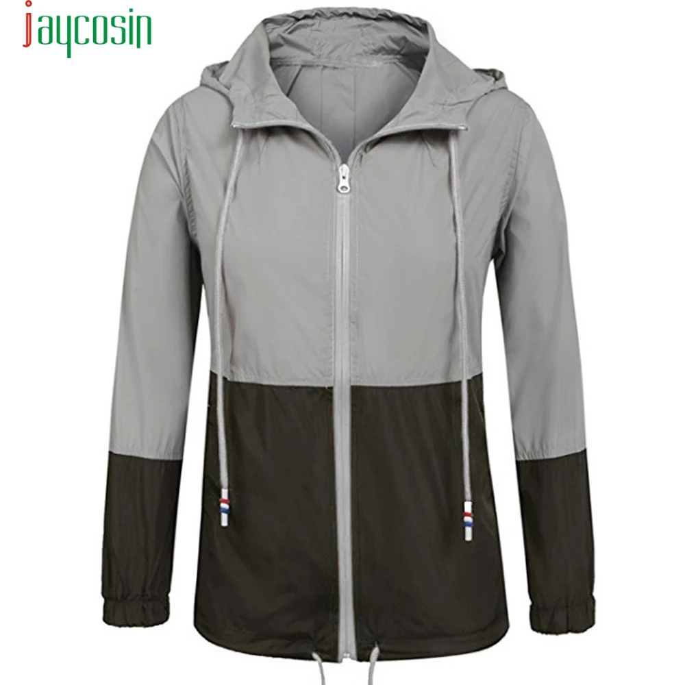 Black Casual Jackets Windbreaker Hiking Coat Hooded Zipper Pockets ...