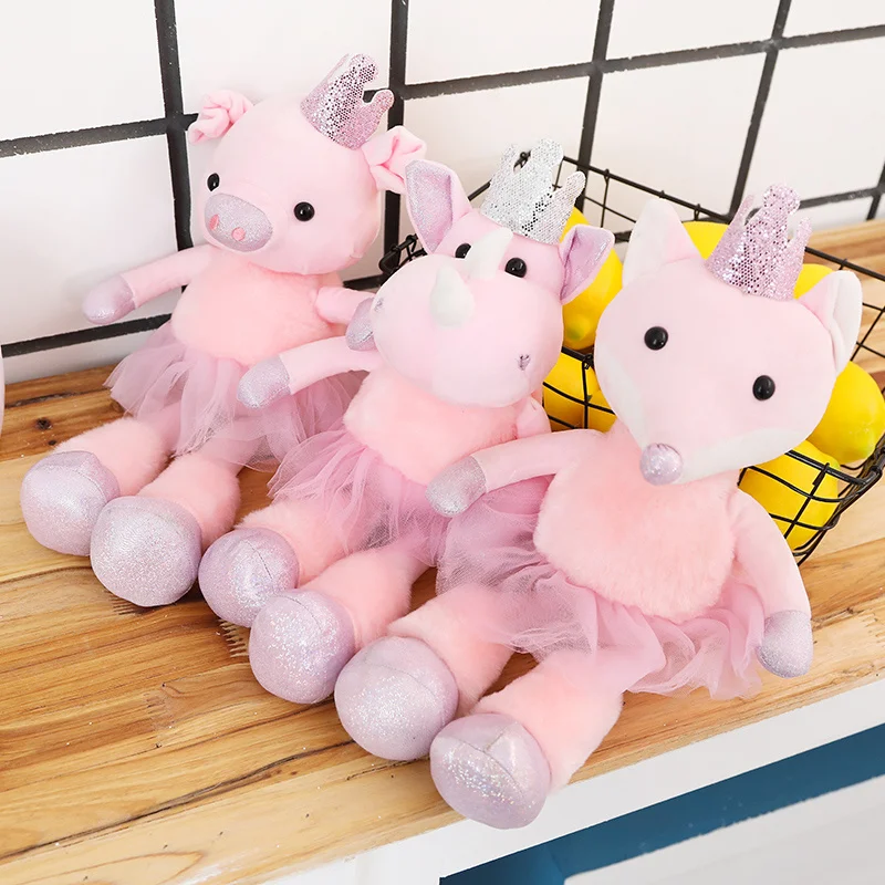 Новинка 38 см милая розовая свинка лиса носорог Корона плюшевые игрушки Kawaii мягкая набивная Подушка милая кукла дети девочки подарок на день рождения для ребенка