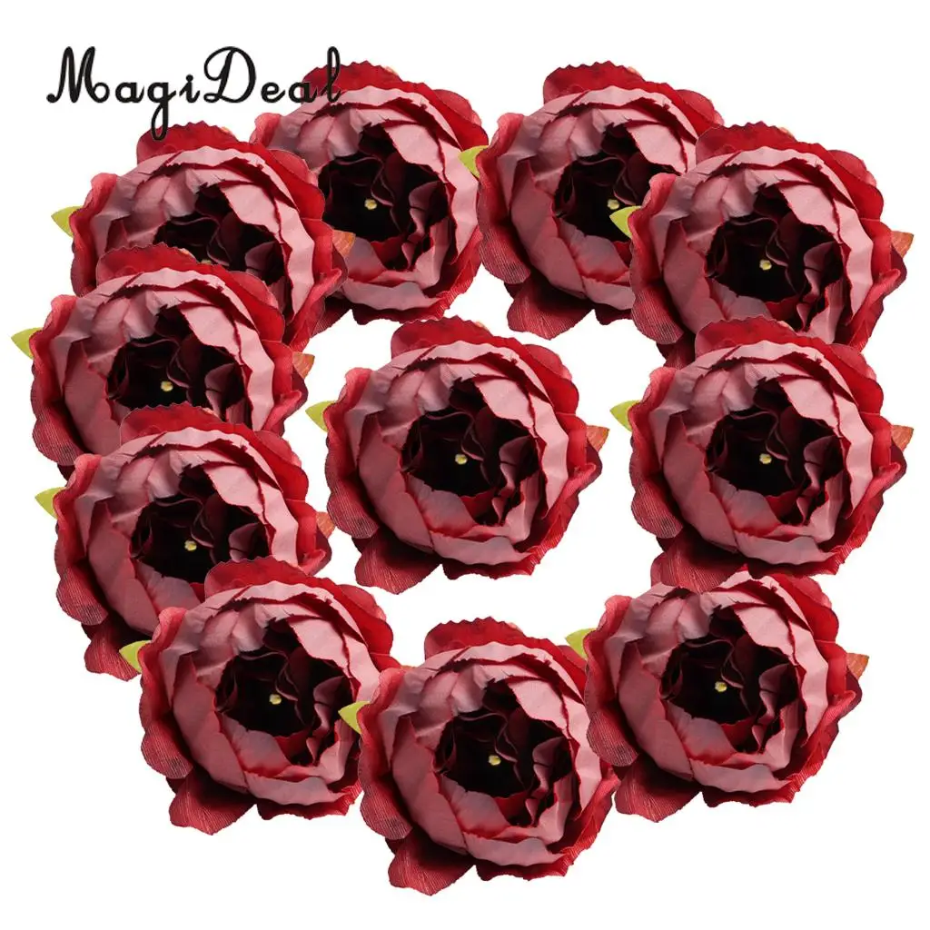 MagiDeal Beautiful 10Pcs Artificial Silk Rose Flower Head for Wedding Corsage Flower Ball Garland Curtains Decor 10 Color Option