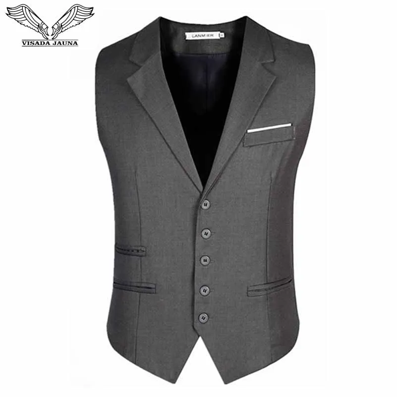

VISADA JAUNA 2019 Men’s Classic Vest Sleeveless Slim Fit Chain Dress Suits Casual Male Vest Big Size 5XL N5047