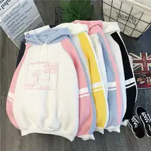 Women Plush Cute Bear Print Hoodie Long Sleeve  Hoody Female  Sweatshirts Loose Size Lovely Cotton Treetwear Top Spring Clothes