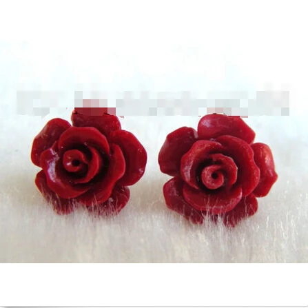 

AMAZING 12mm red coral caved flower earrings b1212 ^^@^NEW style Fine jewe Noble Natural FREE SHIPPING