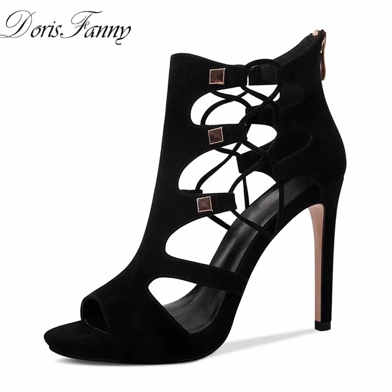 

DorisFanny Bandage Cross women gladiator sandals Suede High Heels Sandals Solid 10 CM Femme Fashion Pumps Summer Shoes