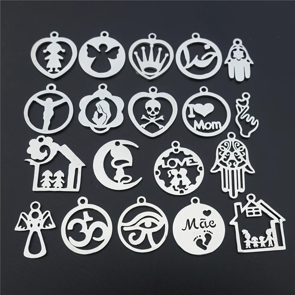 

Stainless Steel Charms Component Family House Jesus Vingin Mary Yoga Lover Skull Eye Angel Hand Pendant Jewelry Making Findings