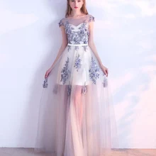 BANVASAC Иллюзия о-образный вырез линия Кружева Цветы Аппликации спинки Длинные вечерние платья лента для вечеринки фатиновые платья для выпускного вечера