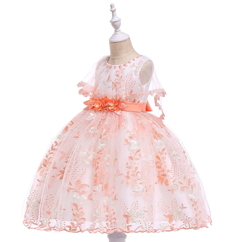 Бальное платье с кружевами, оранжевые Платья с цветочным узором для девочек, вечерние платья для первого причастия, бальное платье, детская