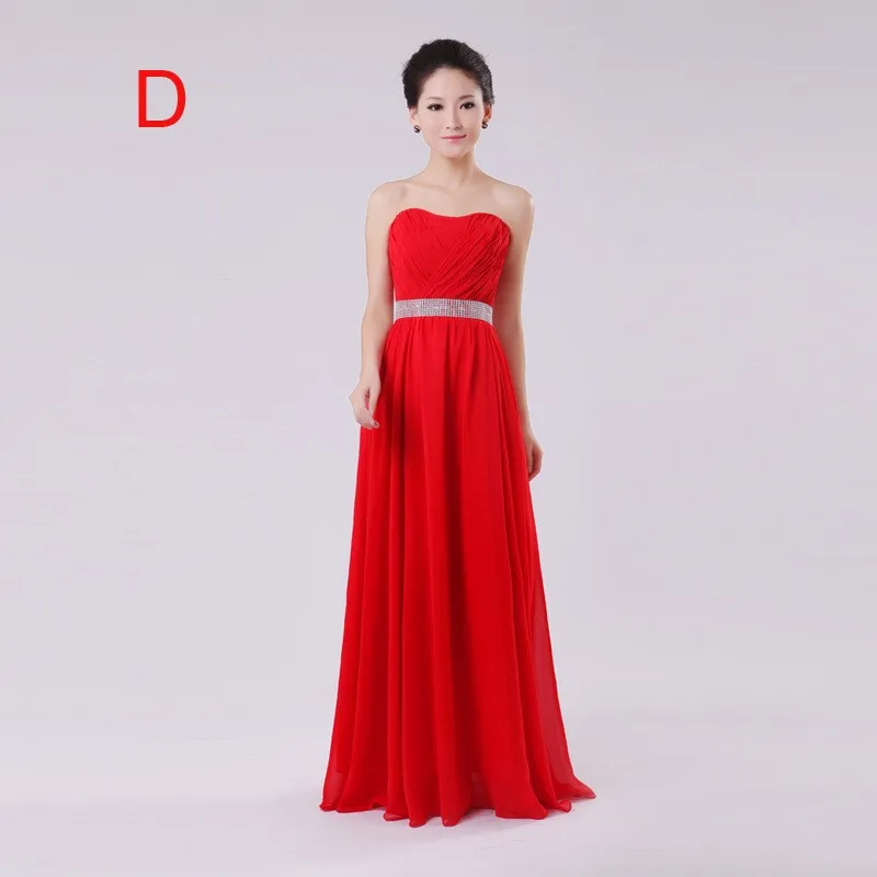 Red-Color-Strapless-Long-Floor-Length-A-line-Chiffon-Bridesmaid-Dresses-With-6-Styles