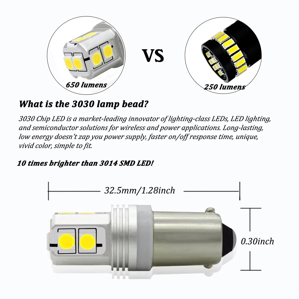 2) BAX9S светодиодный светильник Canbus 10SMD 3030 H6W BAX9S Автомобильный светодиодный светильник для парковки, для резервного тормоза поворотник светильник s 12V 24V