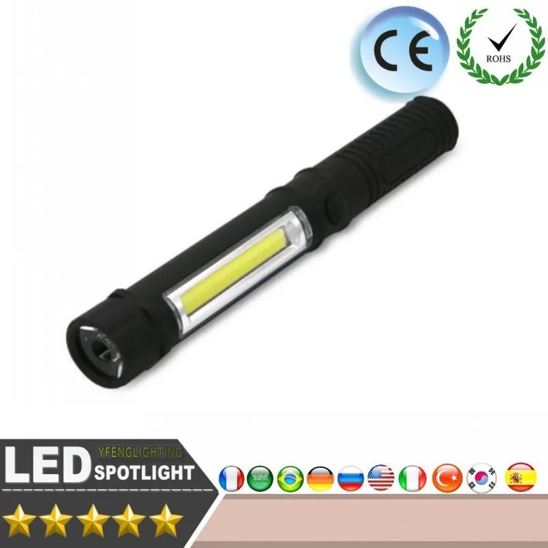 

Multifunction COB LED Mini Pen Light Handle Work Inspection Flashlight Torch Lamp With the Bottom Magnet and Clip Black/Red/Blue
