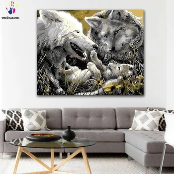 

DIY Coloring paint by numbers Wolf wolf new born wolf howling figure paintings by numbers with kits 40x50 framed